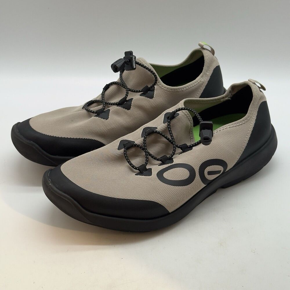 OOfos OOmg Sport LS Low Recovery Shoes Men's 12 Nomad Beige & Black Toggle Lace
